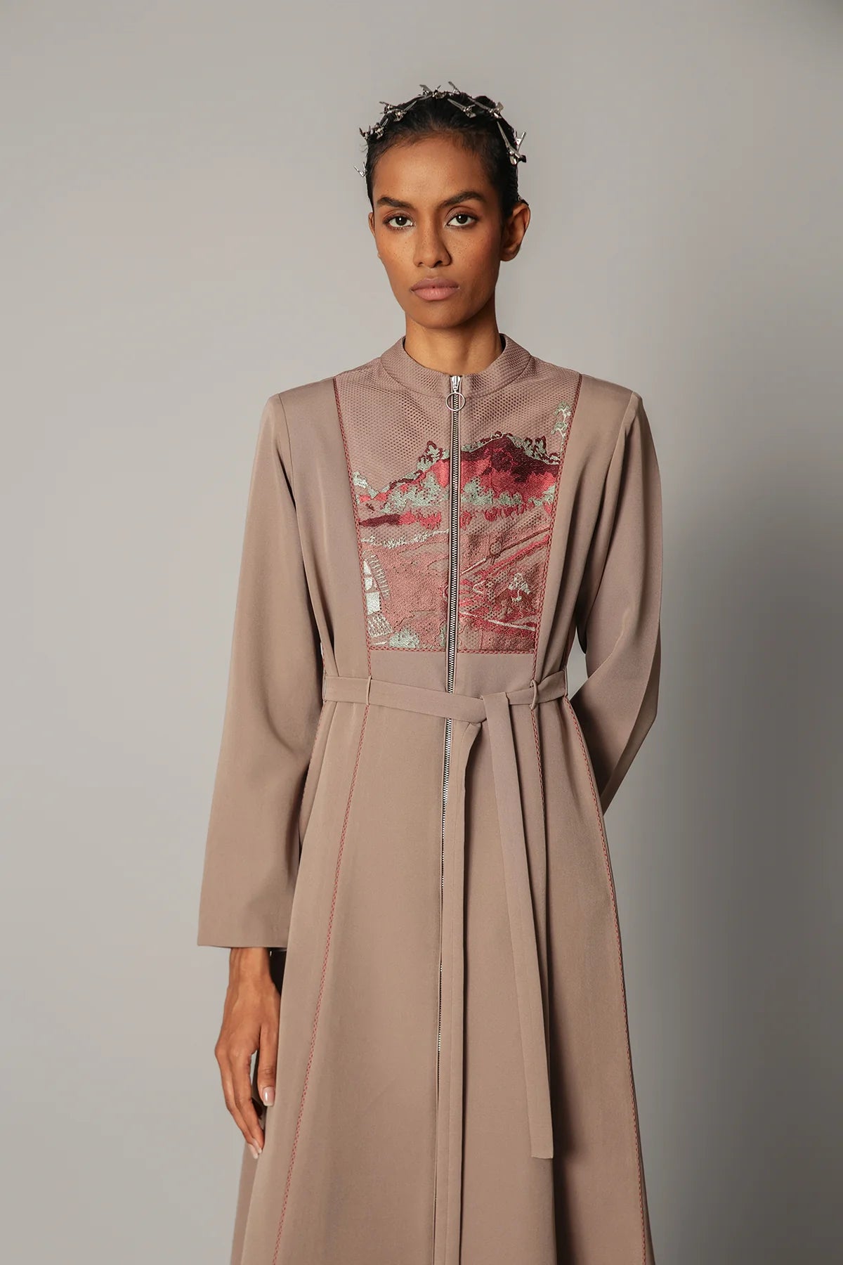 Brown Hokusai Embroidered 10-cut Dress
