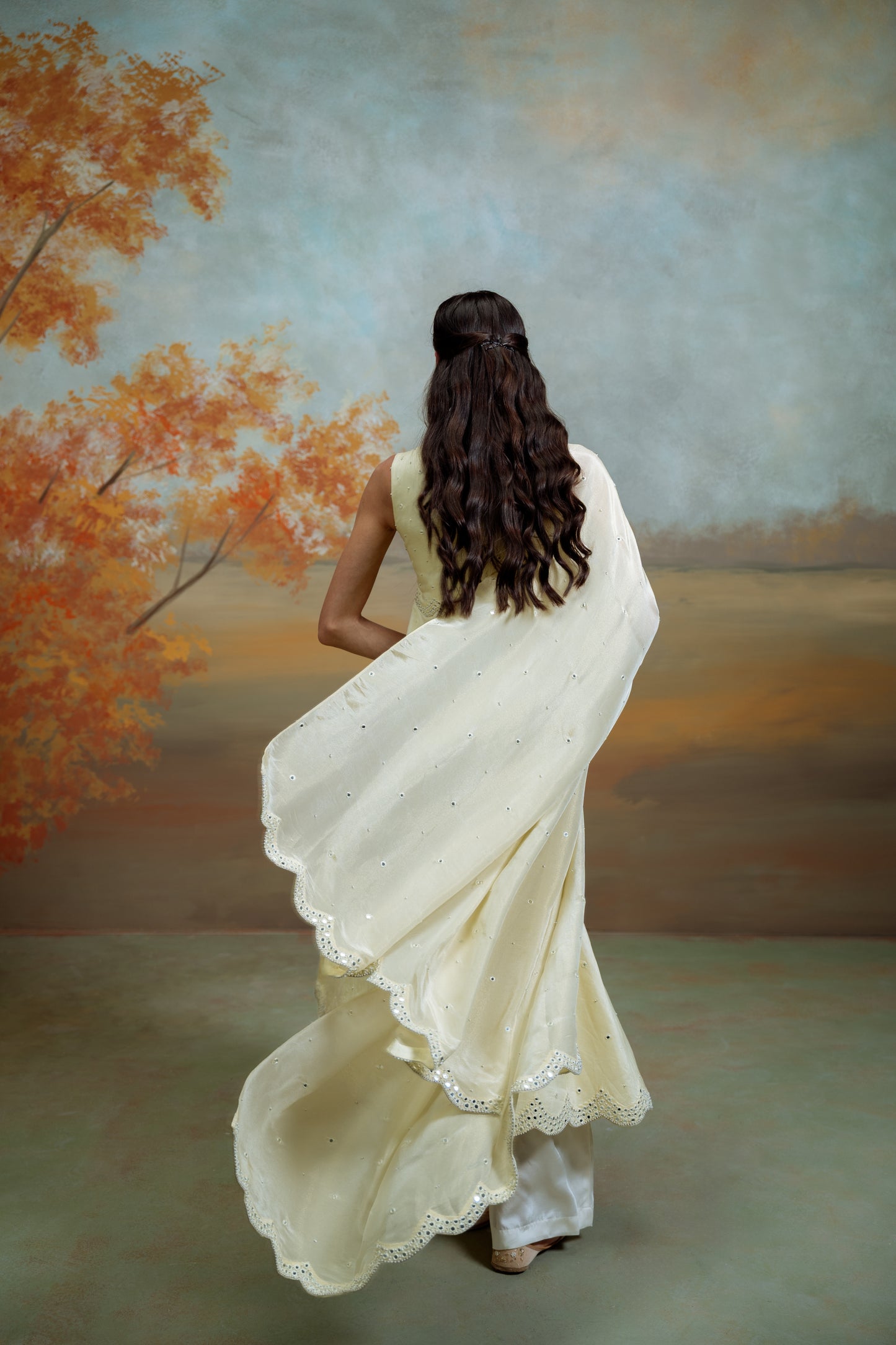 Butter Yellow Mirror Anarkali Set