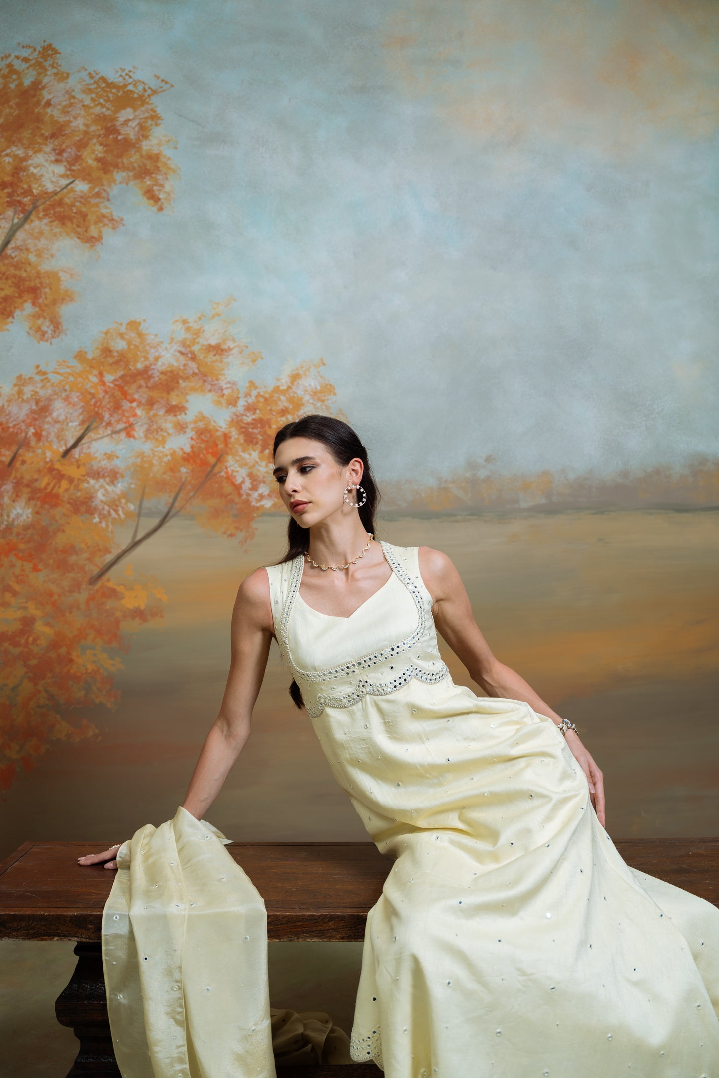 Butter Yellow Mirror Anarkali Set