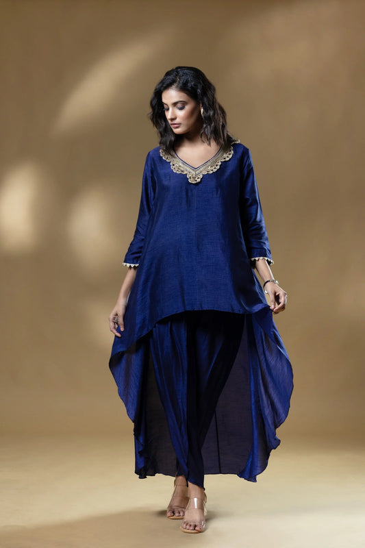 Classic Bemberg Silk Embroidered Dhoti Pant Set