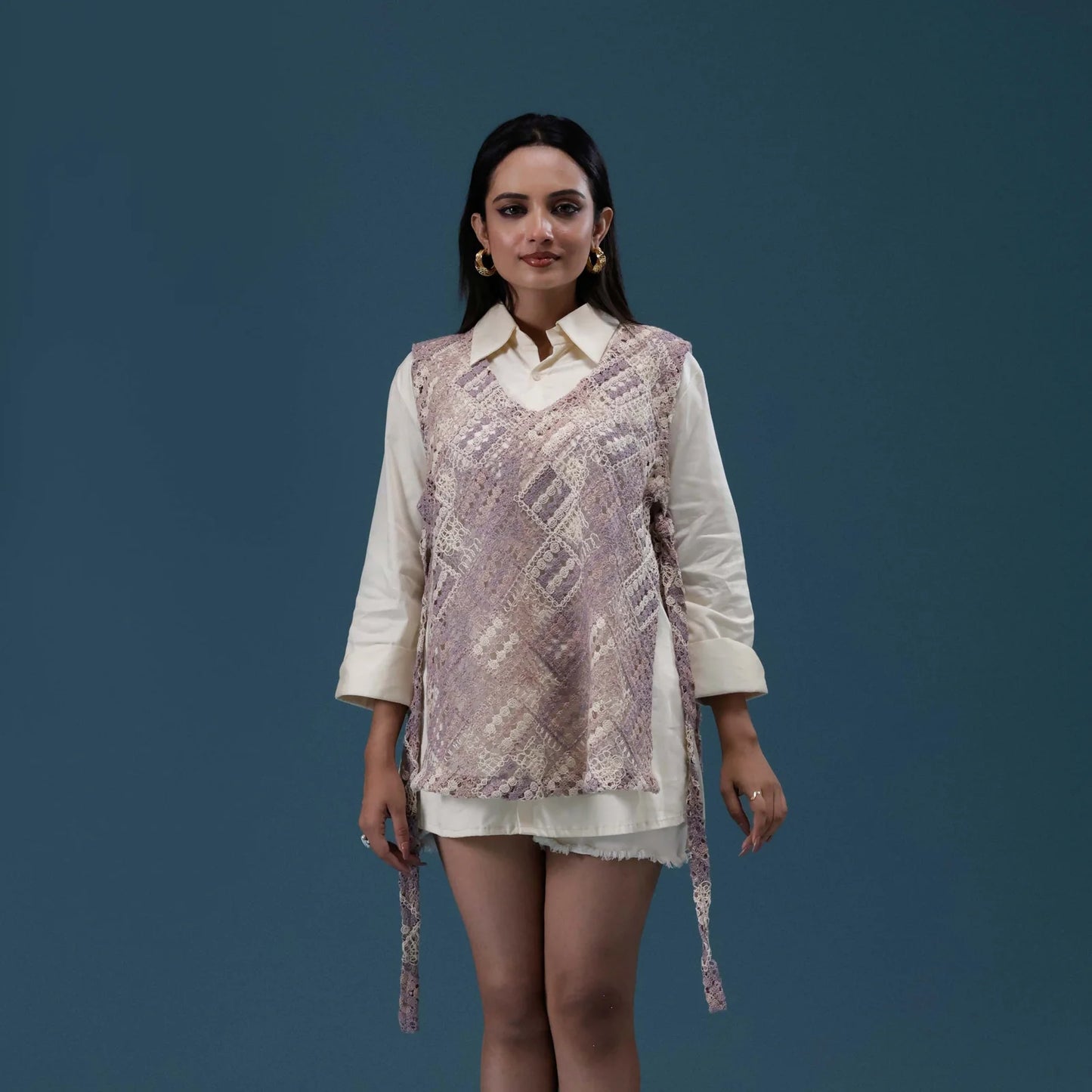 Crochet Veil Shirt Set