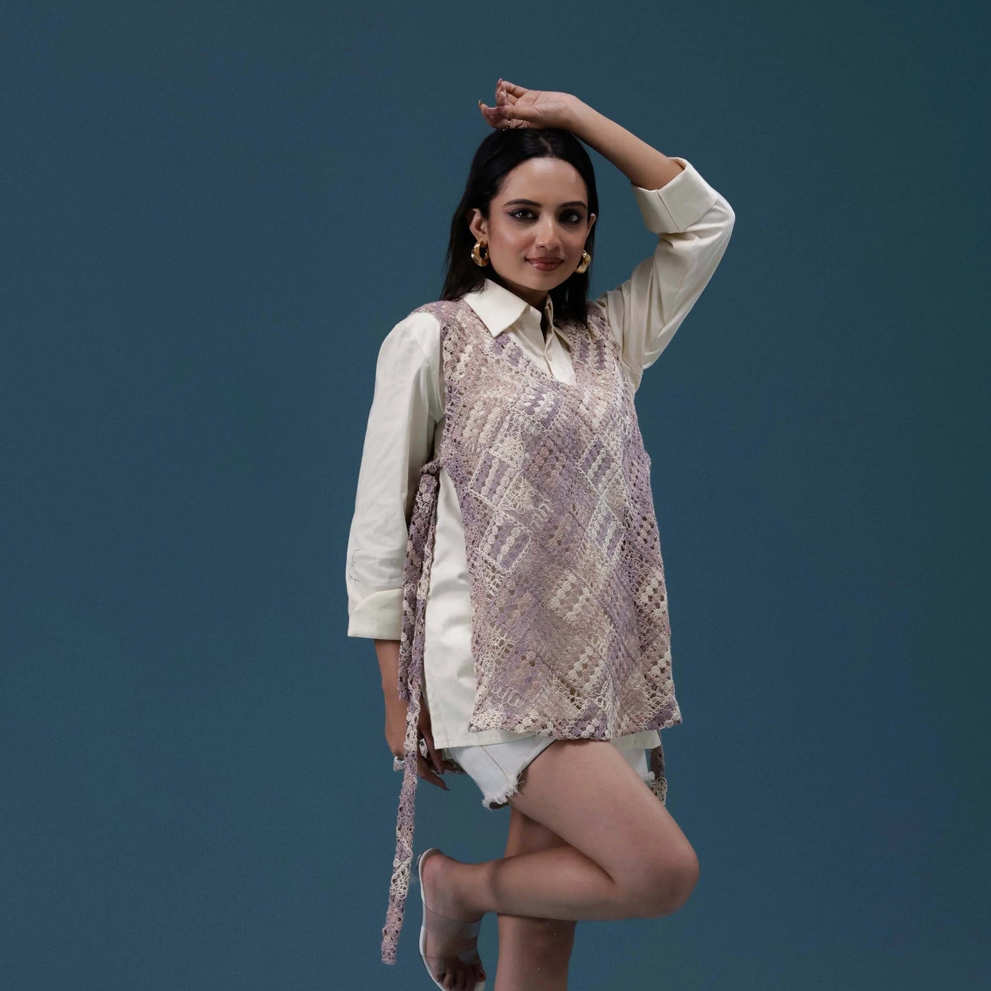 Crochet Veil Shirt Set