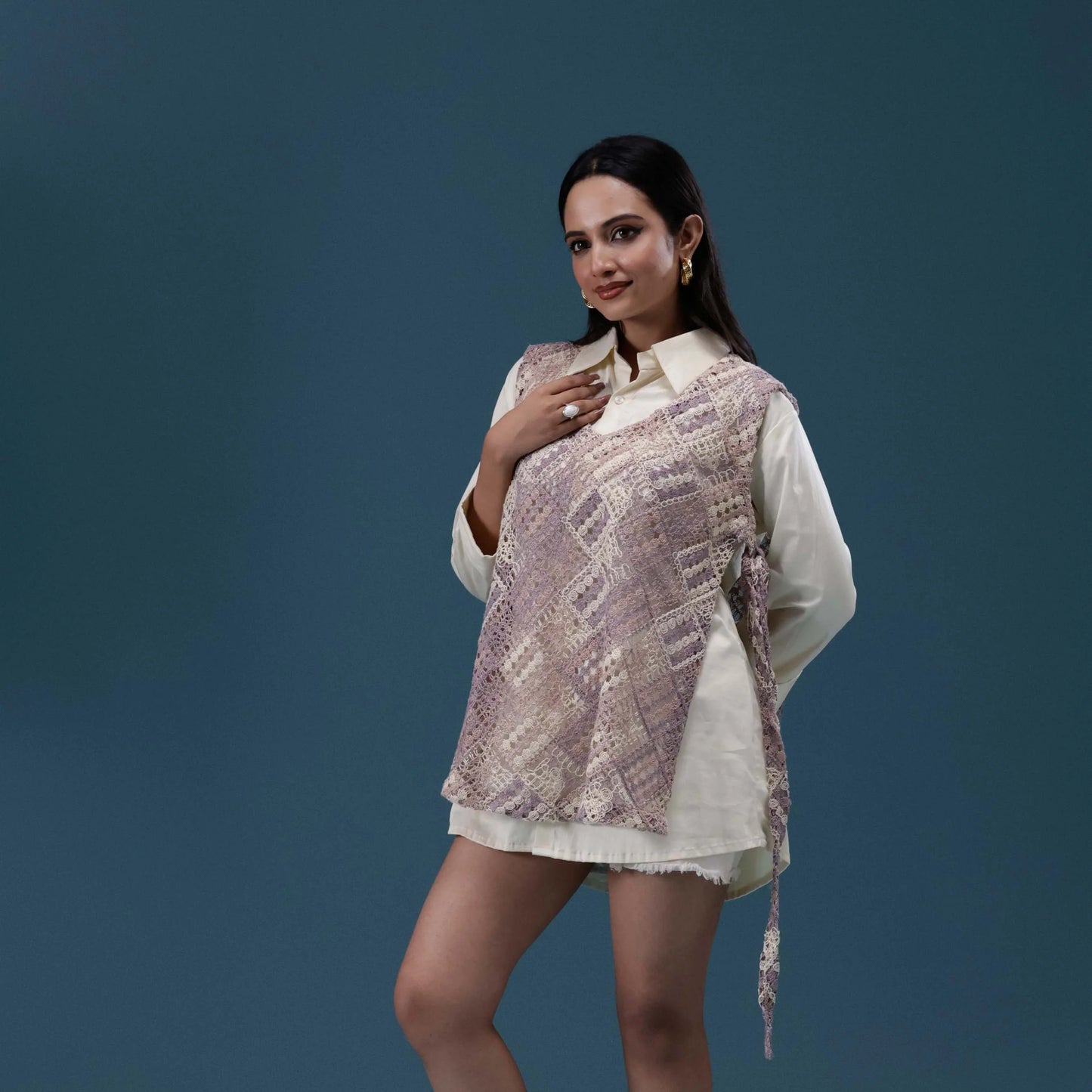 Crochet Veil Shirt Set
