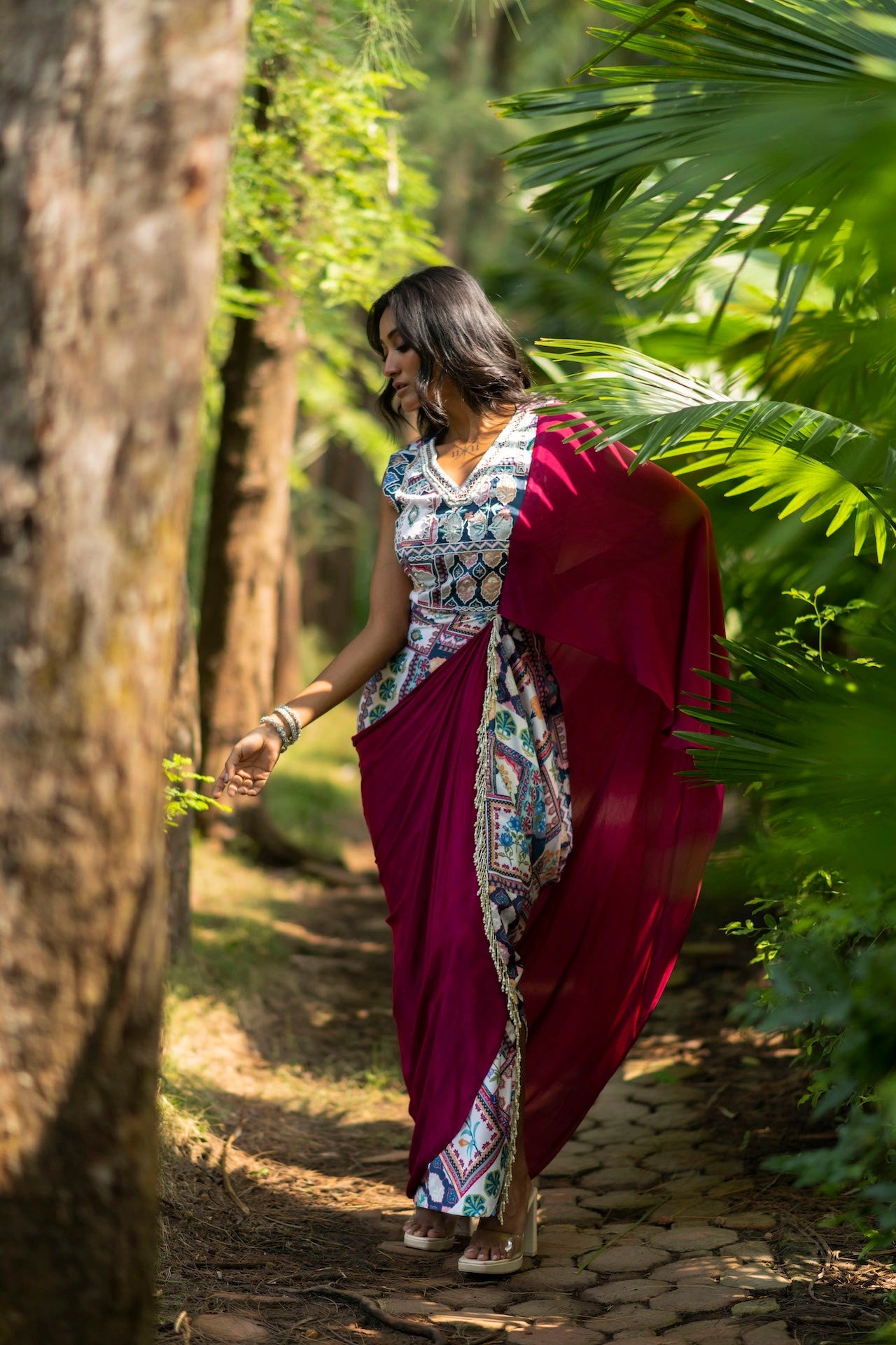 Printed Pre-Stitched Saree Dress