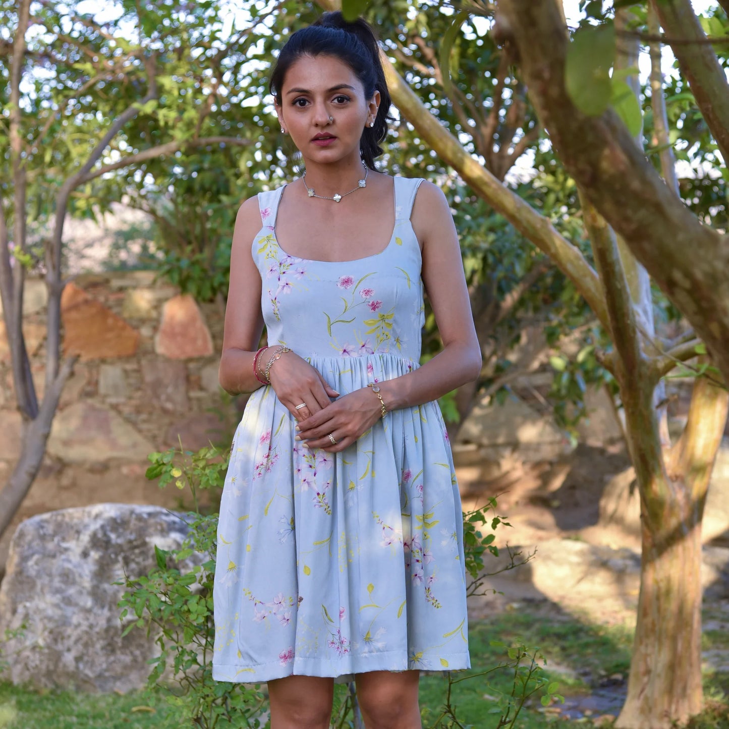 Chloe Dress - Blue Floral Print Dress