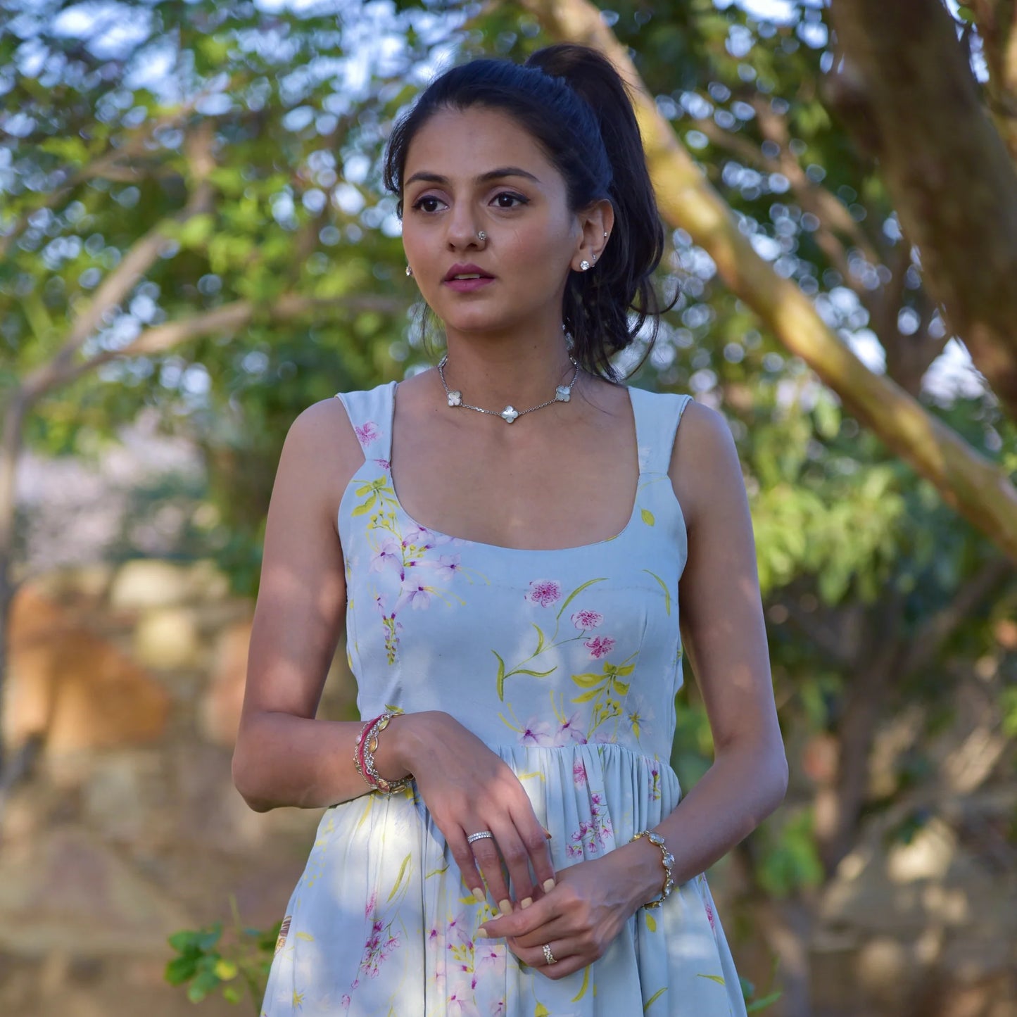 Chloe Dress - Blue Floral Print Dress
