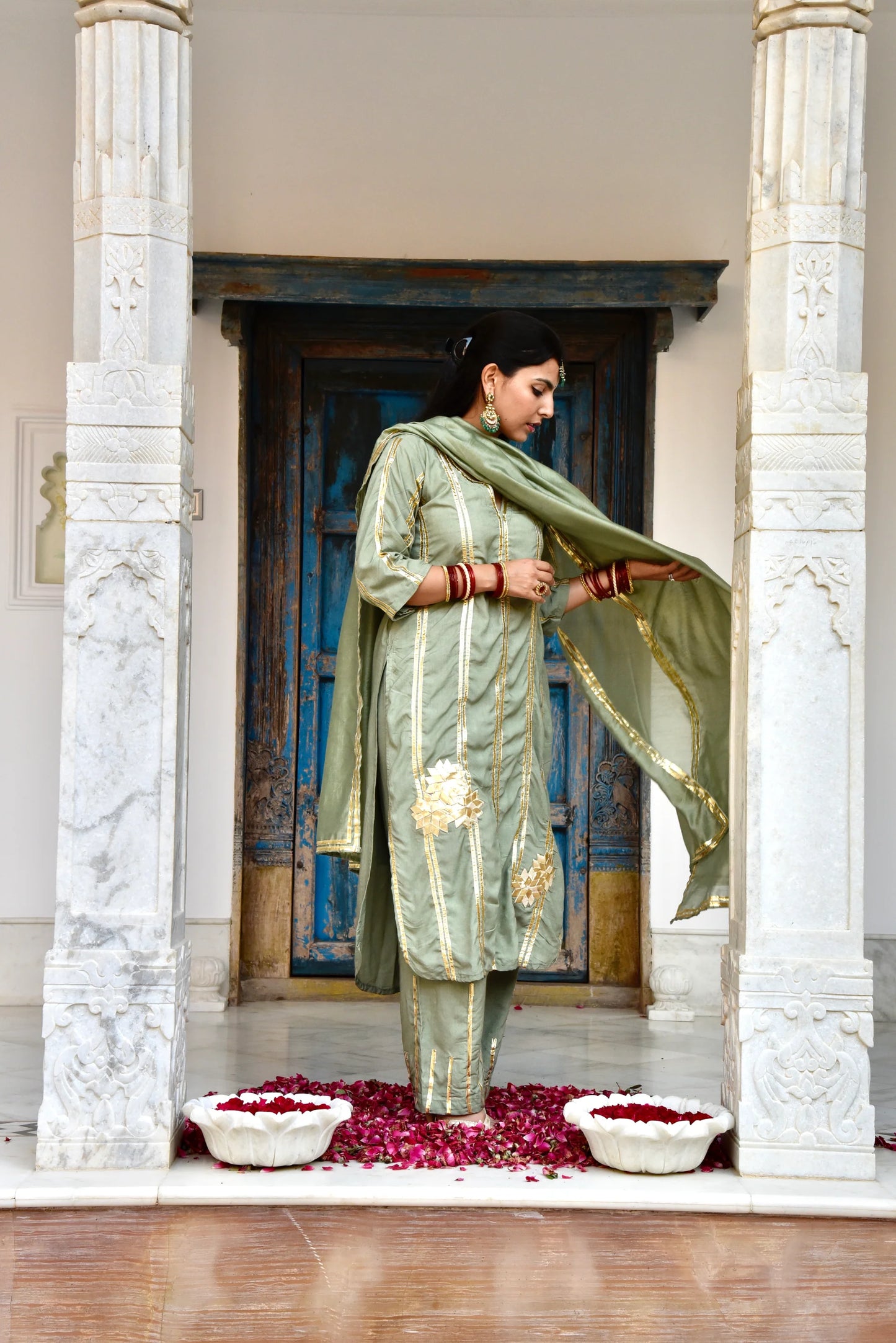 Angoori Set - Green Kurta Set with Gota Detailing
