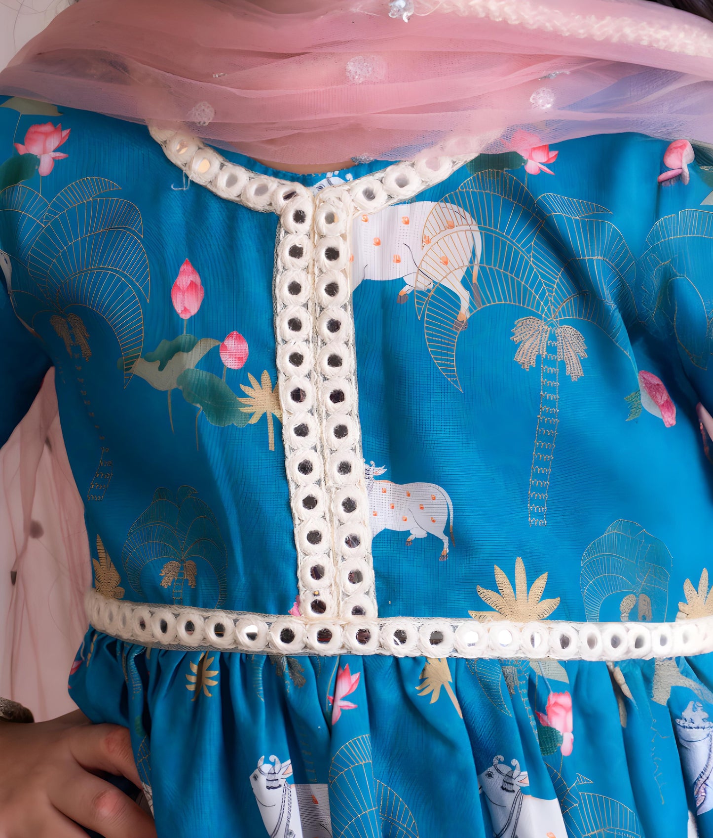 Blue Nandi Printed Kurti with Dhoti