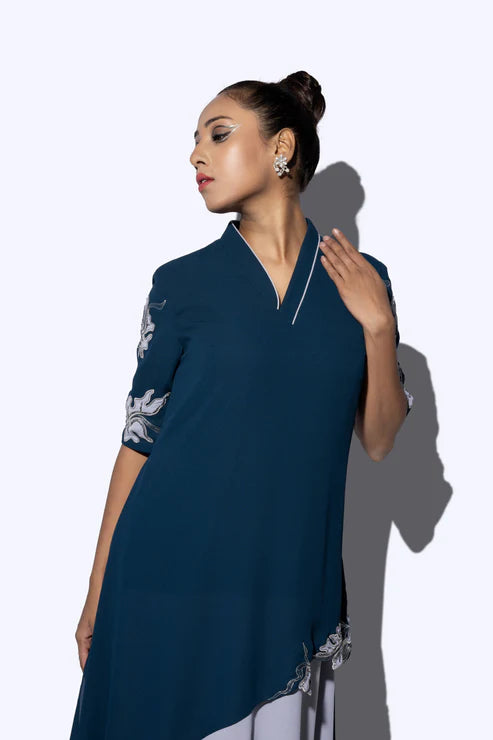 Floral Cascade Bi Layered Asymmetrical Dress