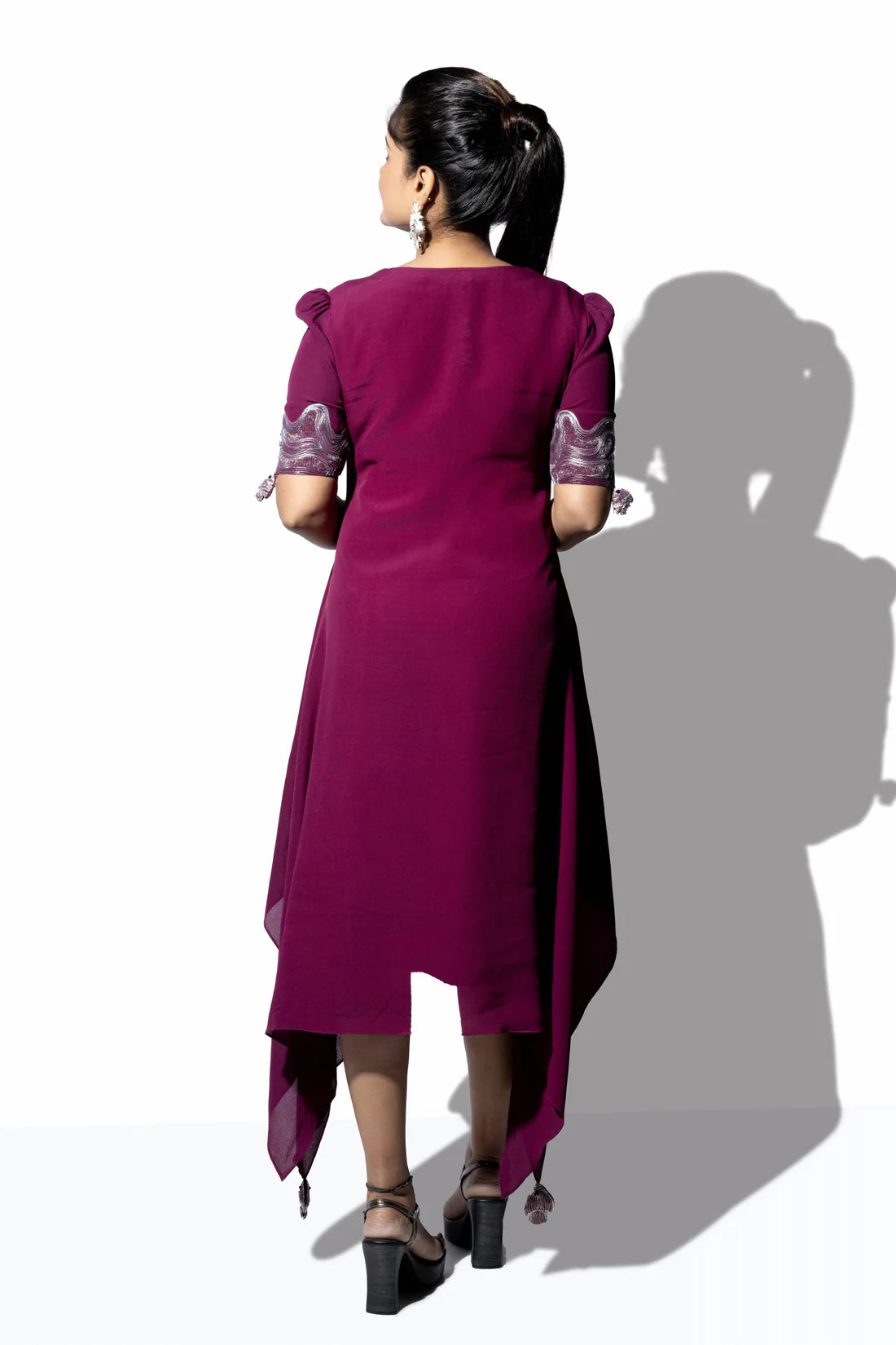 Diamond Neck Flap Collar Placement Embroidery Dress