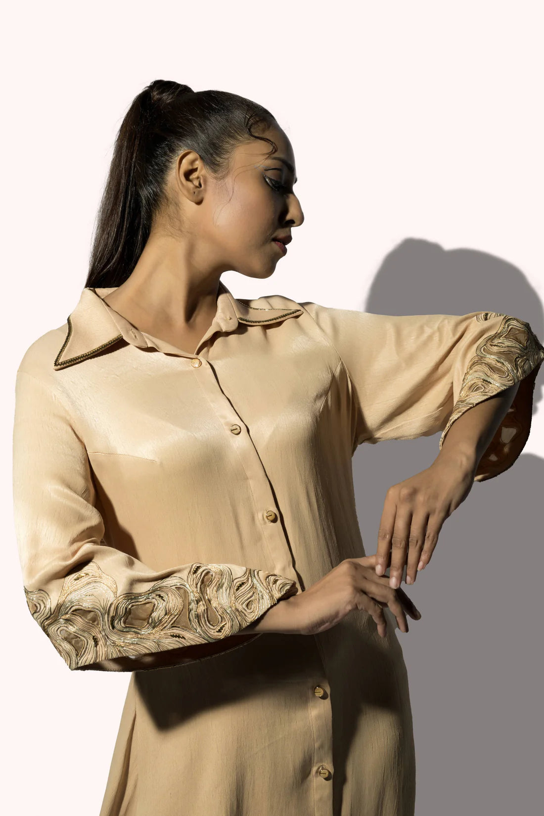 Crawl Motif Embroidered Trapeze Dress