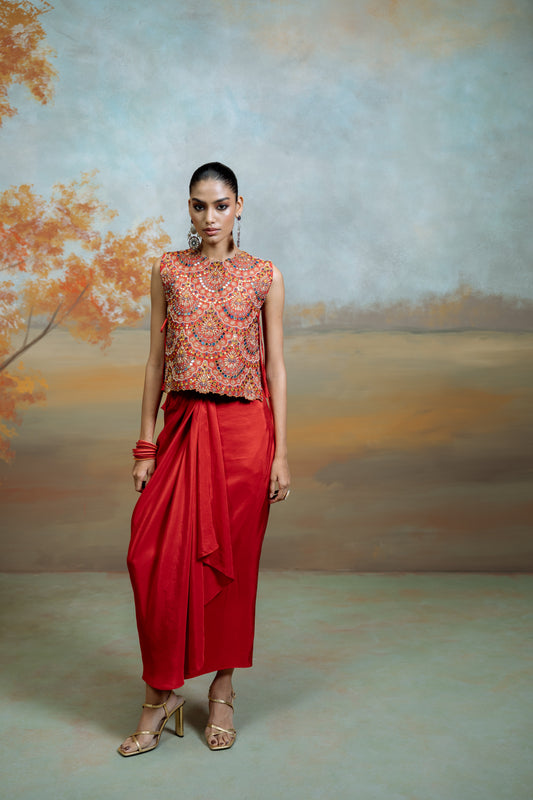 Drape Skirt With Hand Worked Vest