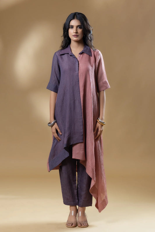 Dual Coloured Silk Crush Block Style Co-ord