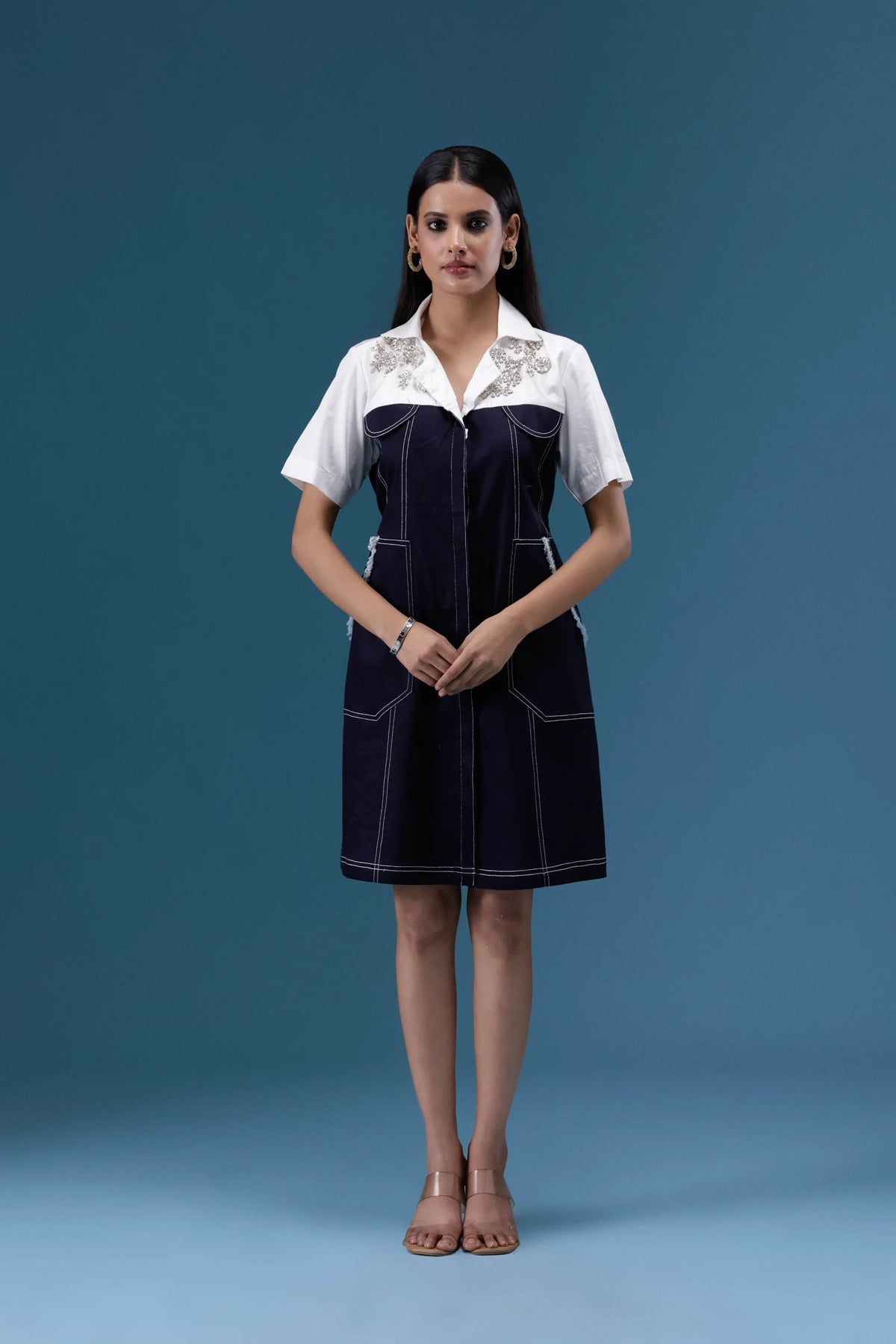 Elara Navy Shirt Dress
