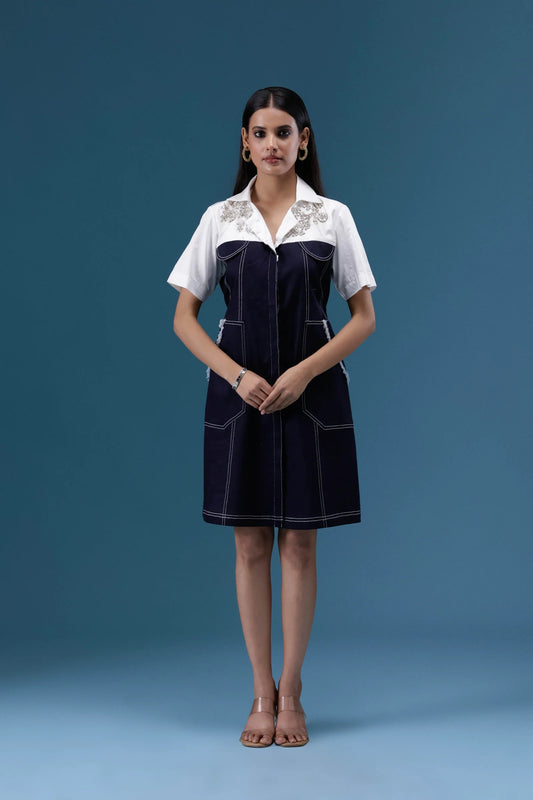 Elara Navy Shirt Dress