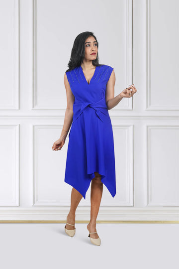 electric blue midi dress Electric Blue Balloon Sleeve Adina Midi Dress main image 1