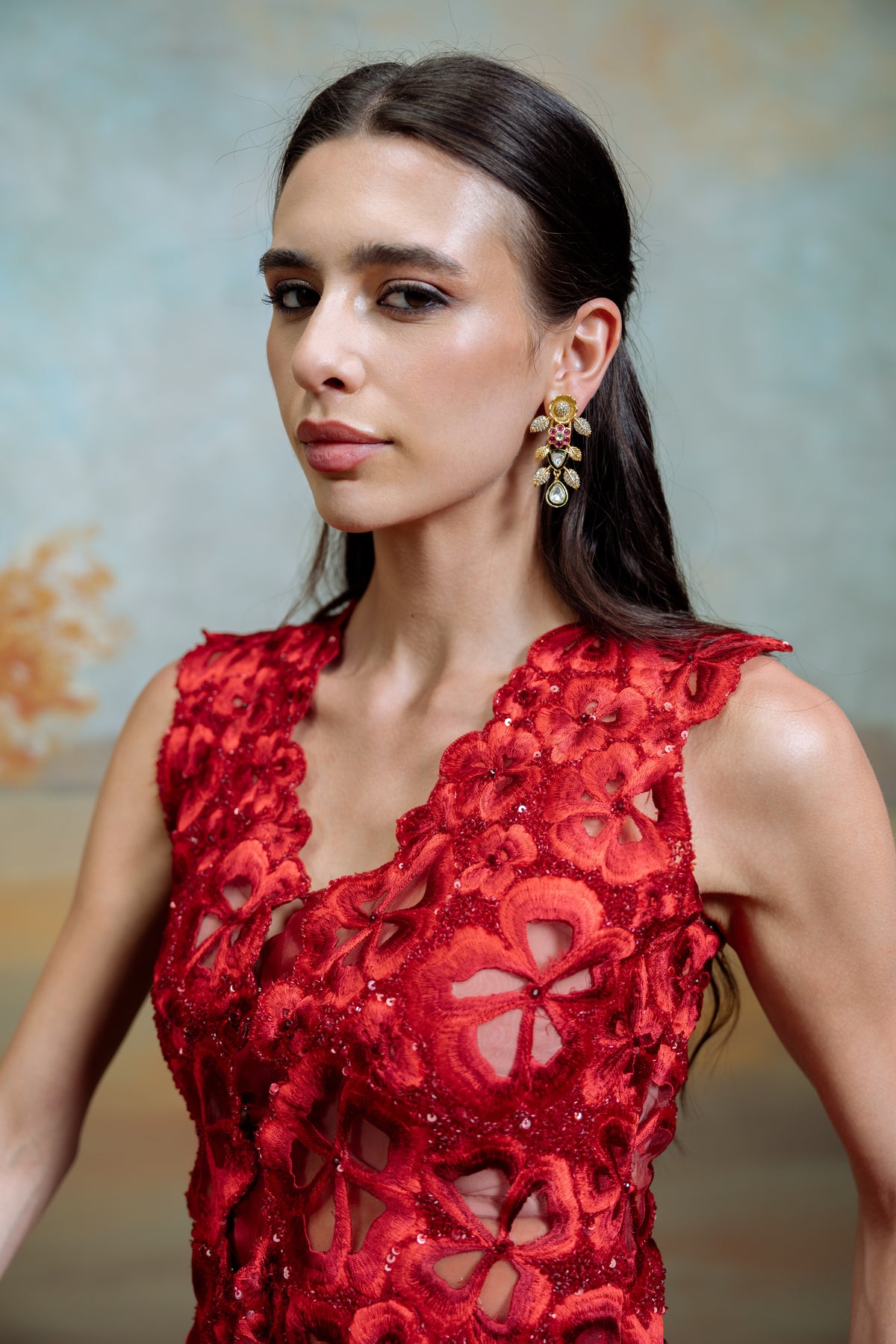 Embroidery Flowers With Cutdana Top Paired With Gharara
