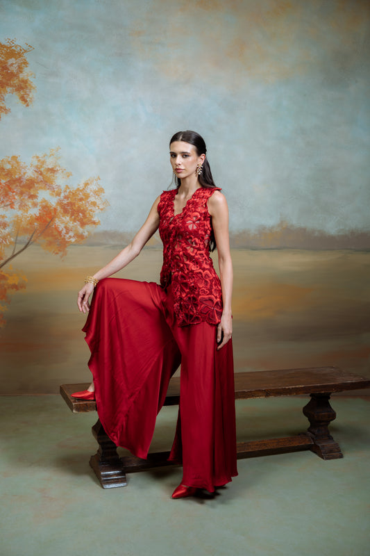 Embroidery Flowers With Cutdana Top Paired With Gharara
