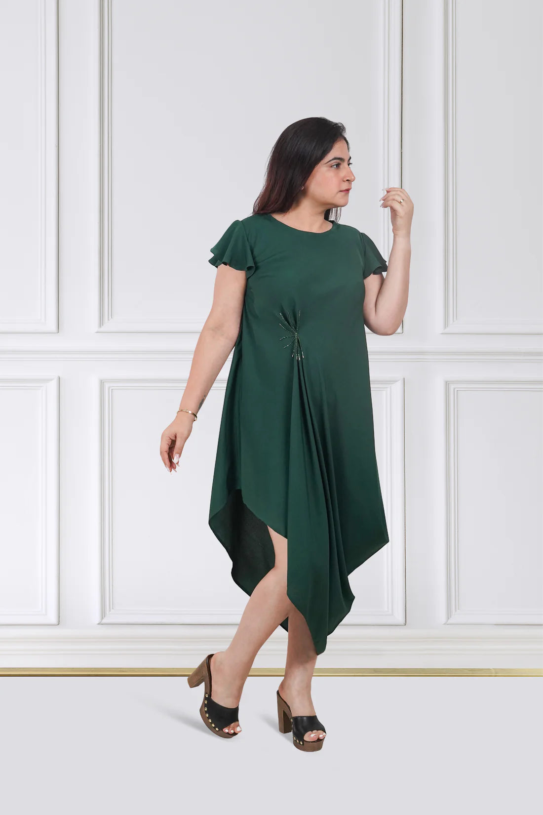 Emerald Starburst Drape Dress