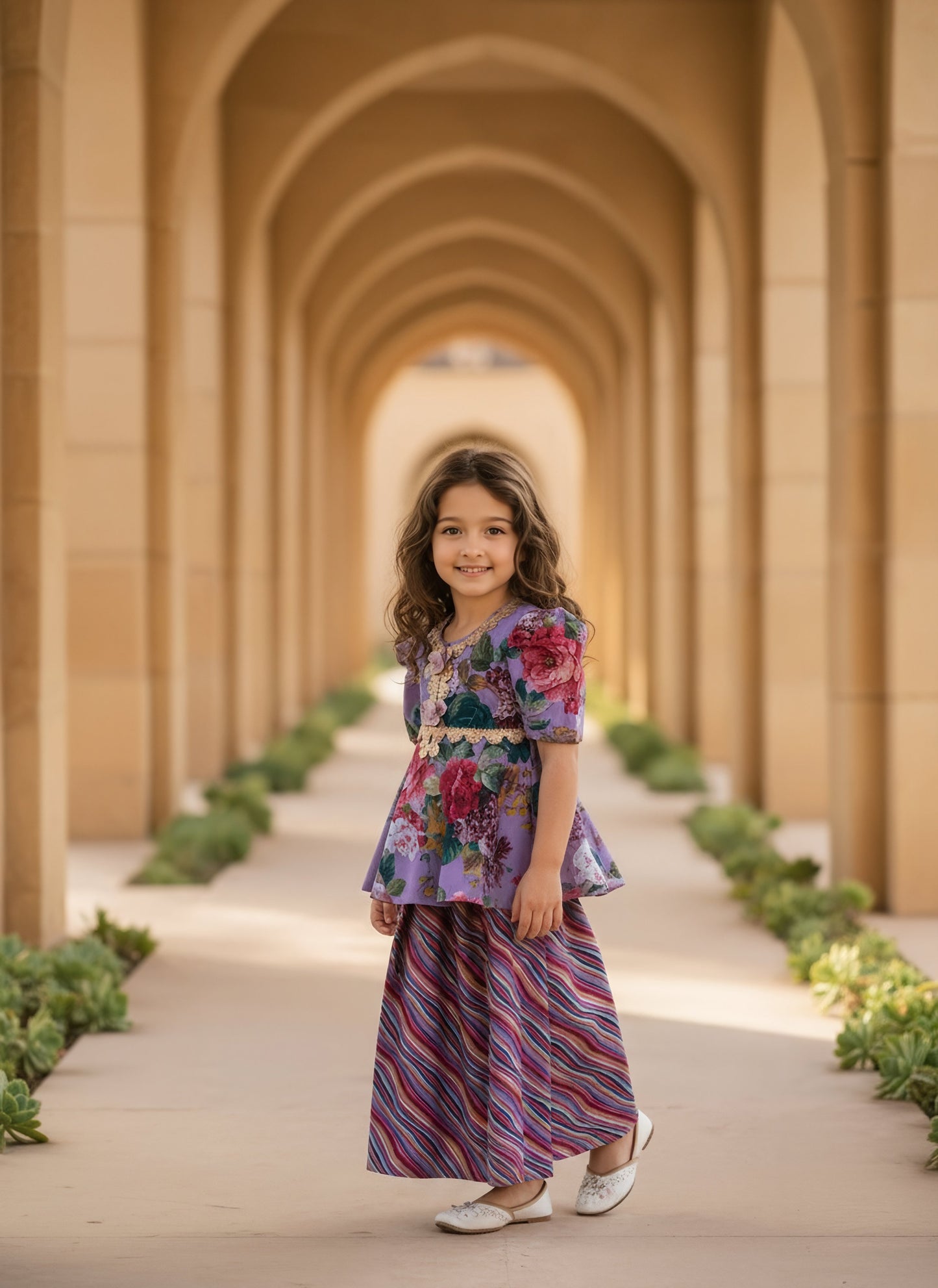 Purple Printed Peplum Kurti with Plazo