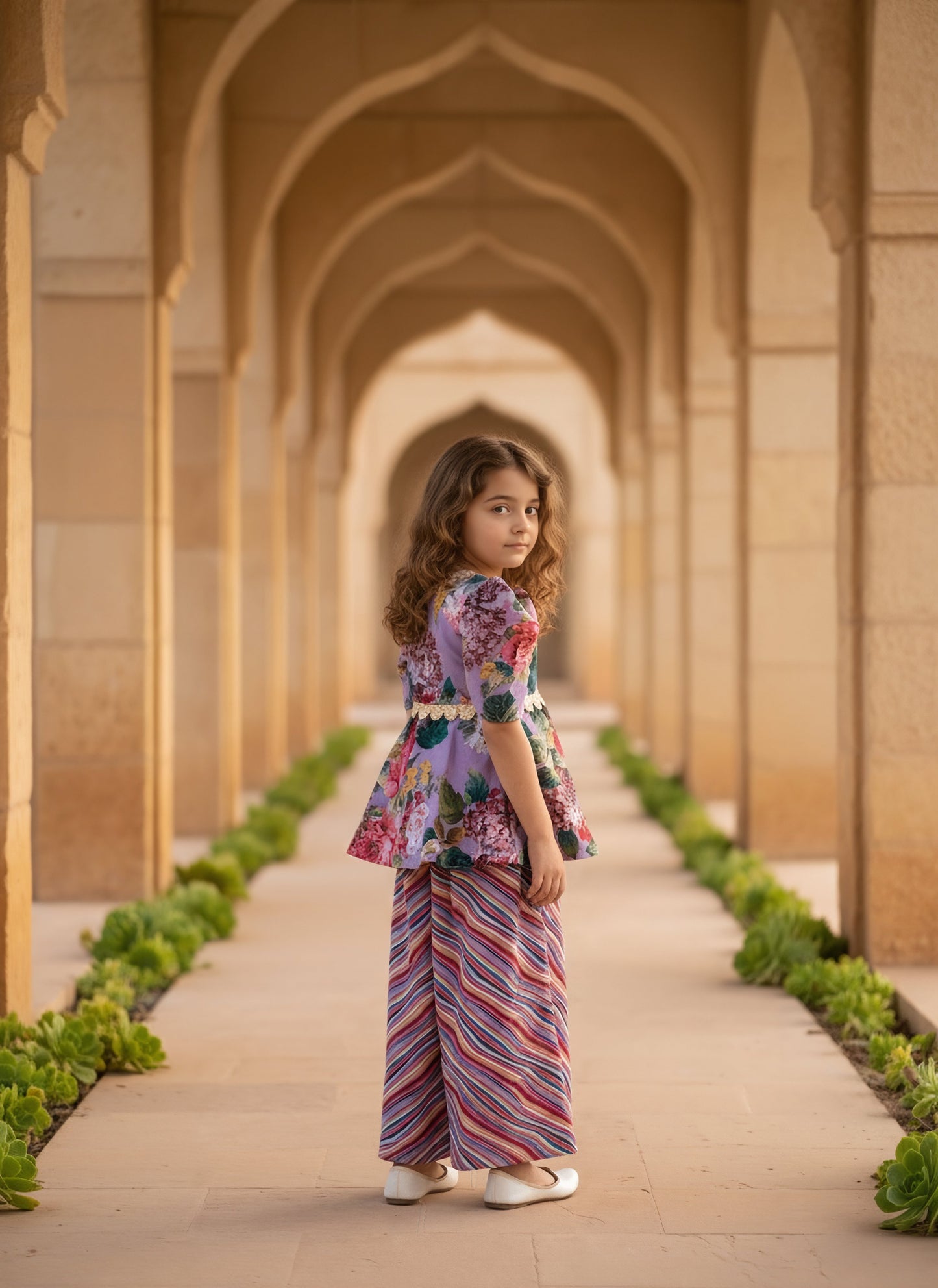 Purple Printed Peplum Kurti with Plazo