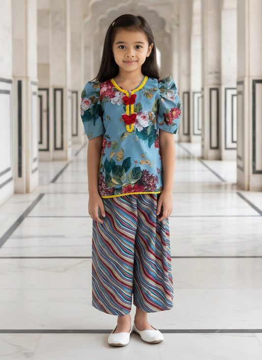 Blue Printed Kurti with Plazo