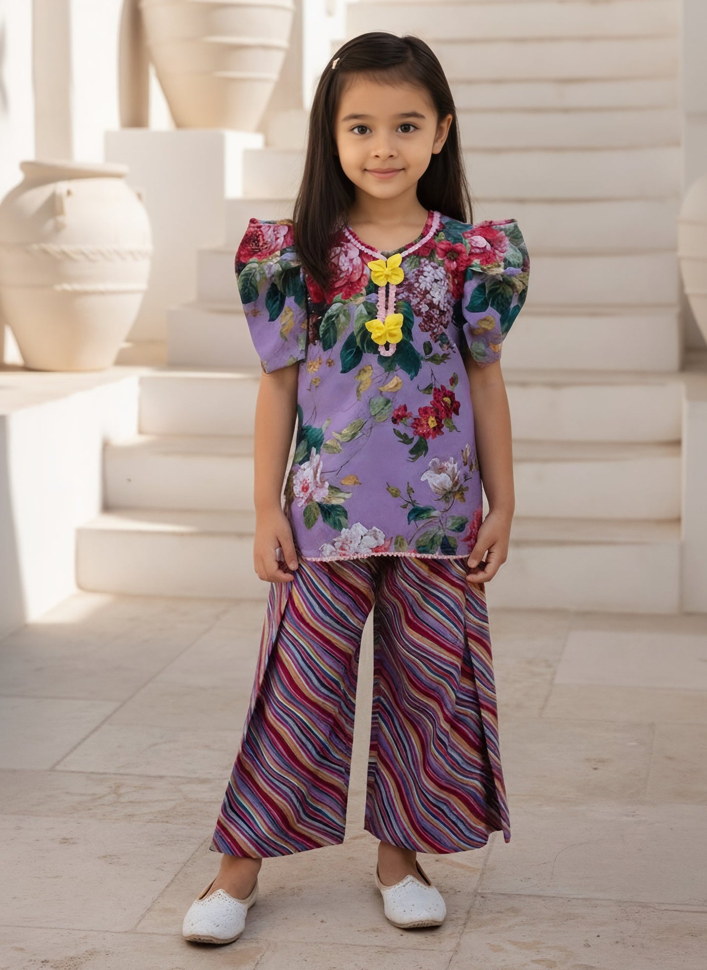 Purple Printed Kurti with Plazo