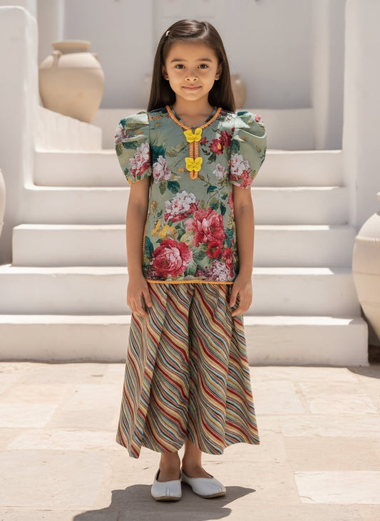 Green Printed Kurti with Plazo