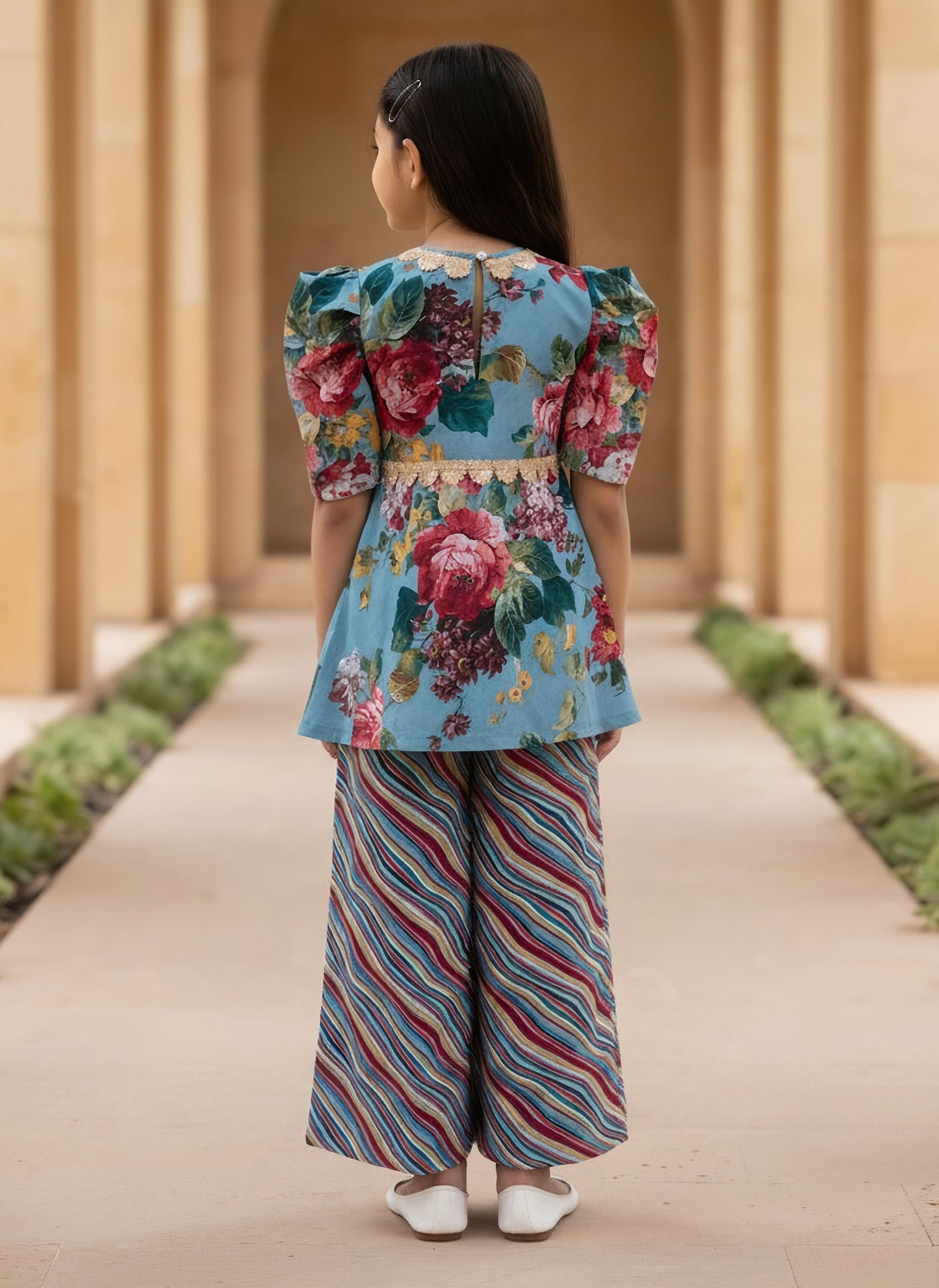 Blue Printed Peplum Kurti with Plazo