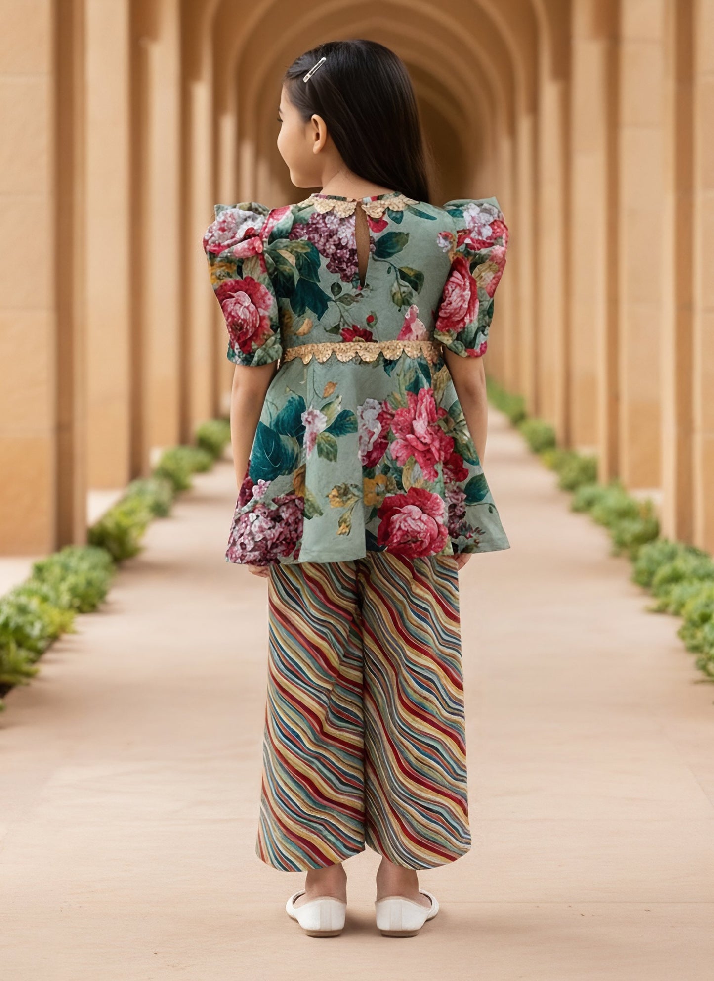 Green Printed Peplum Kurti with Plazo