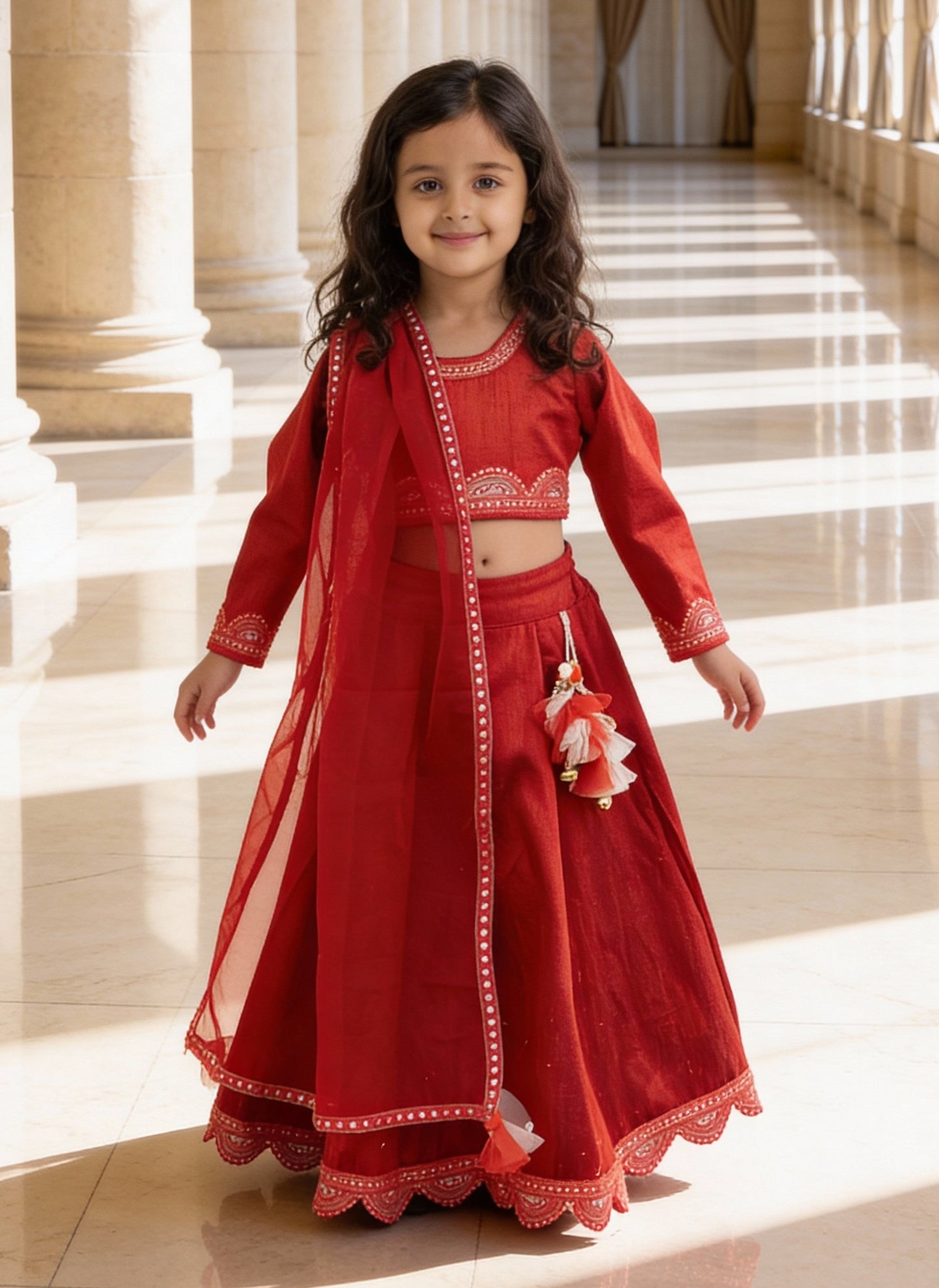 Red Raw Silk Lehenga Choli Set