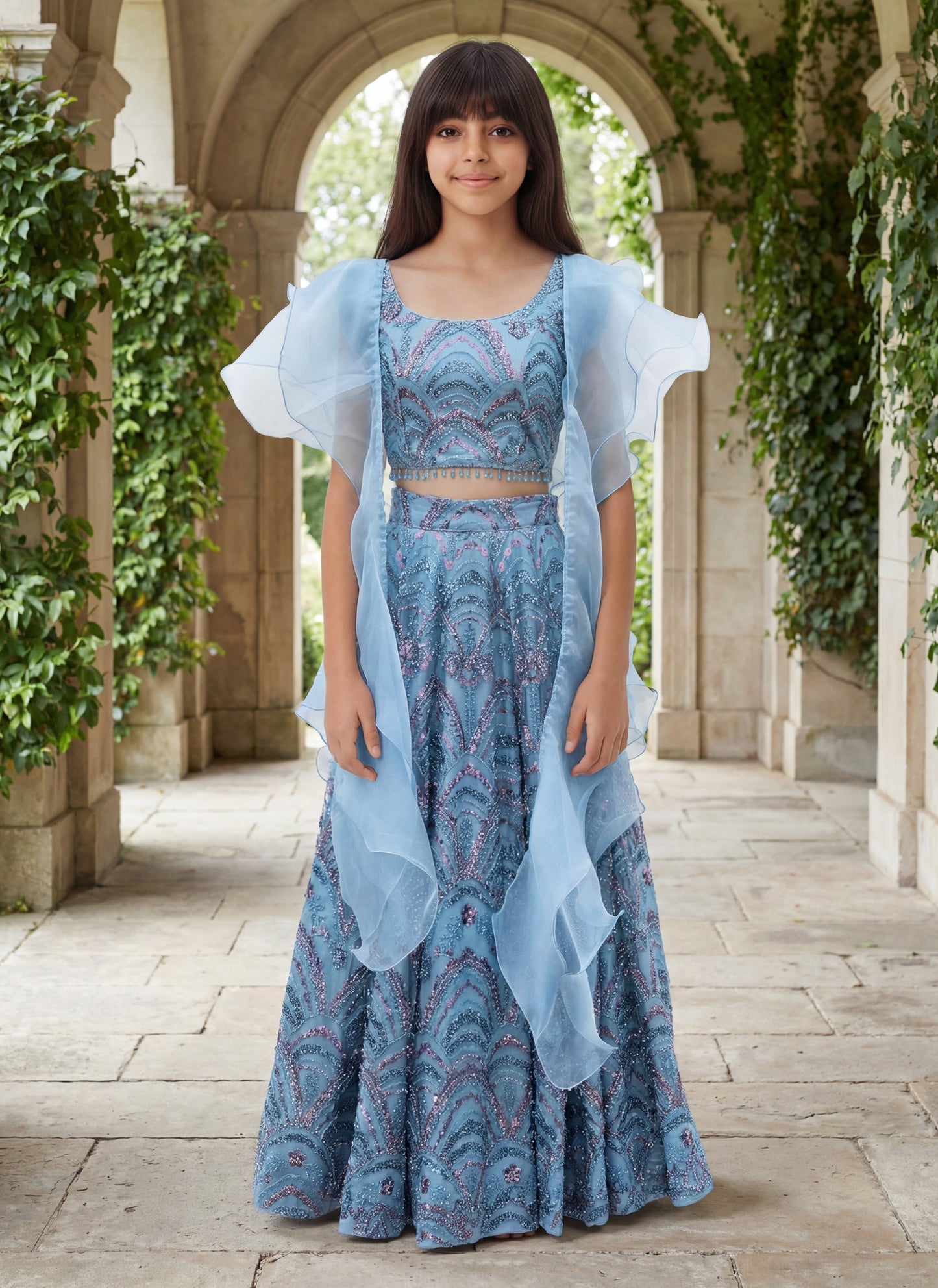 Blue Cut Dana Embroidered Lehenga Choli Set