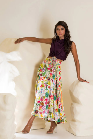 Printed Midi Skirt With Draped Top