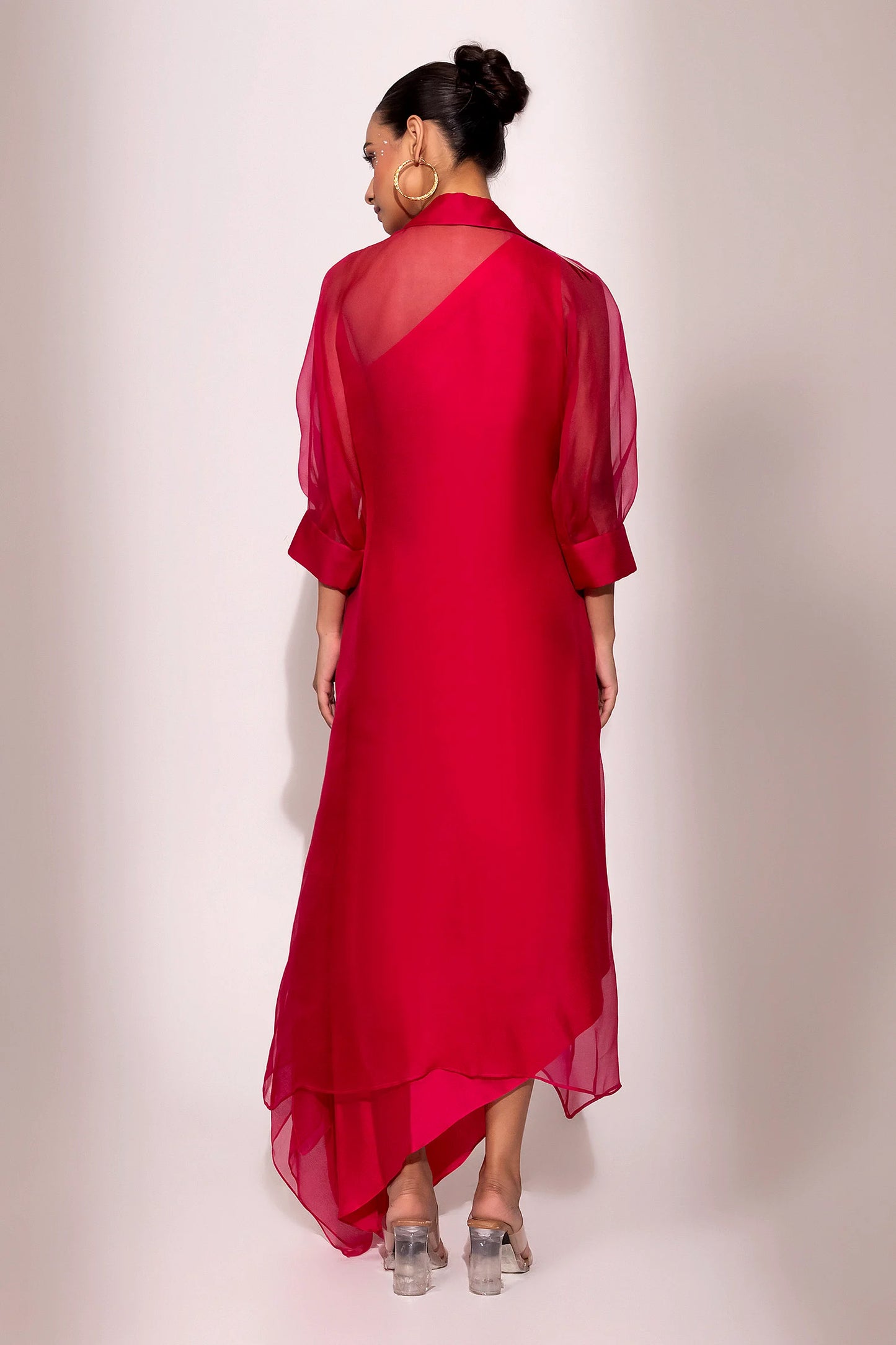 Fuchsia Satin Gown with Sheer Overlay