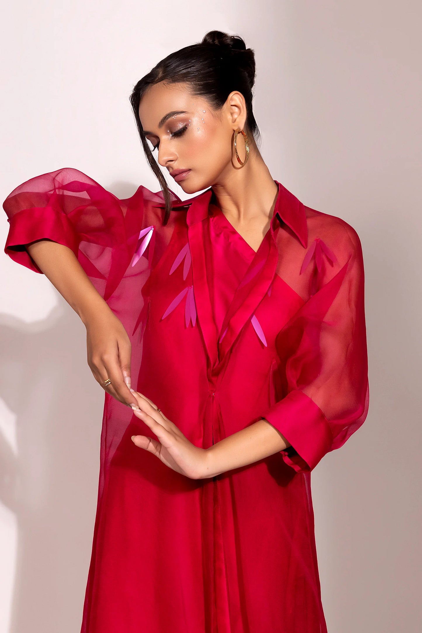 Fuchsia Satin Gown with Sheer Overlay