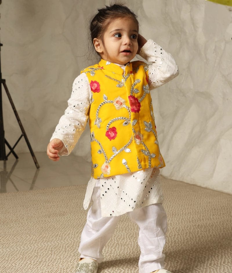 Gotta Embroidery Jacket and White Mirror Kurta Pant