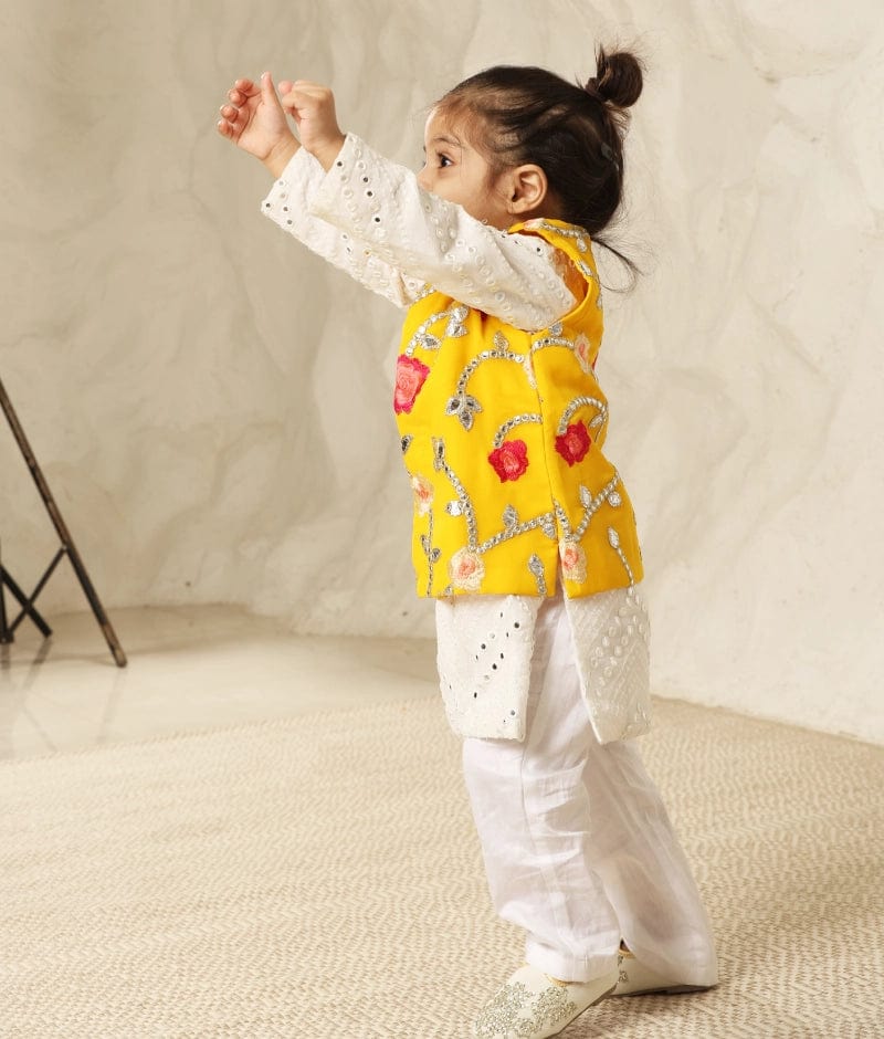 Gotta Embroidery Jacket and White Mirror Kurta Pant