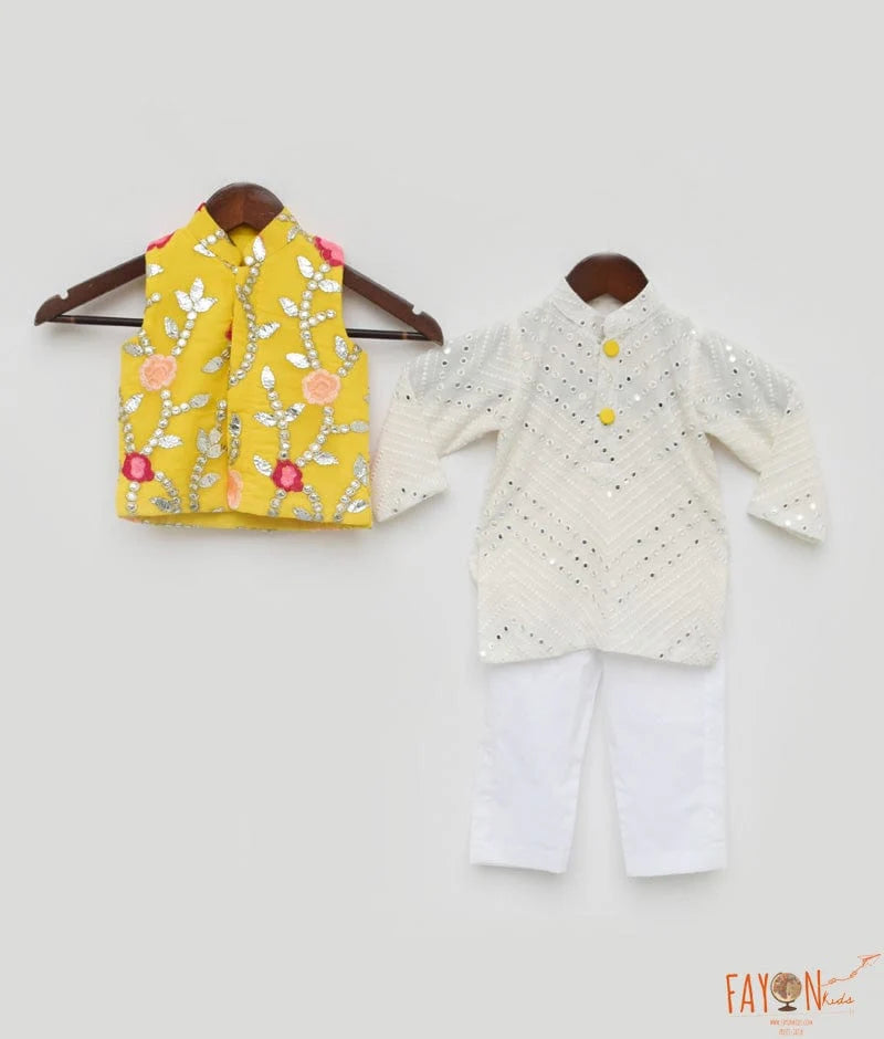 Gotta Embroidery Jacket and White Mirror Kurta Pant