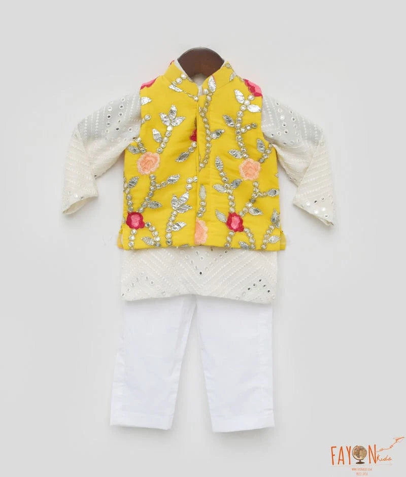 Gotta Embroidery Jacket and White Mirror Kurta Pant
