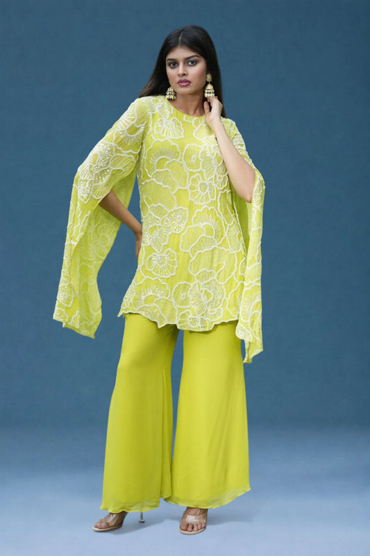 Green Embroidered Flared Sleeves Co-ord