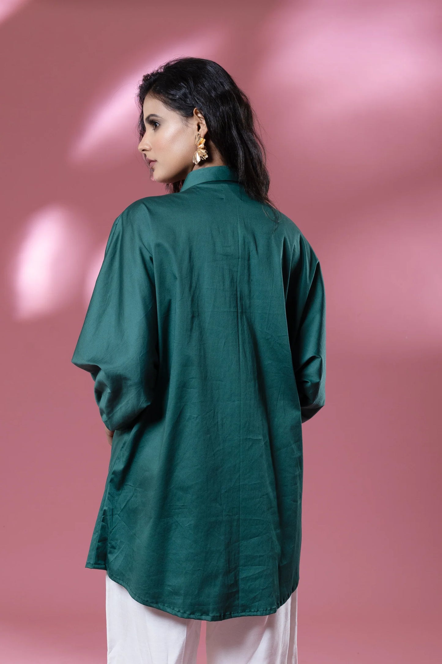 Green Italian Cotton Eagle Sequin Patch Shirt