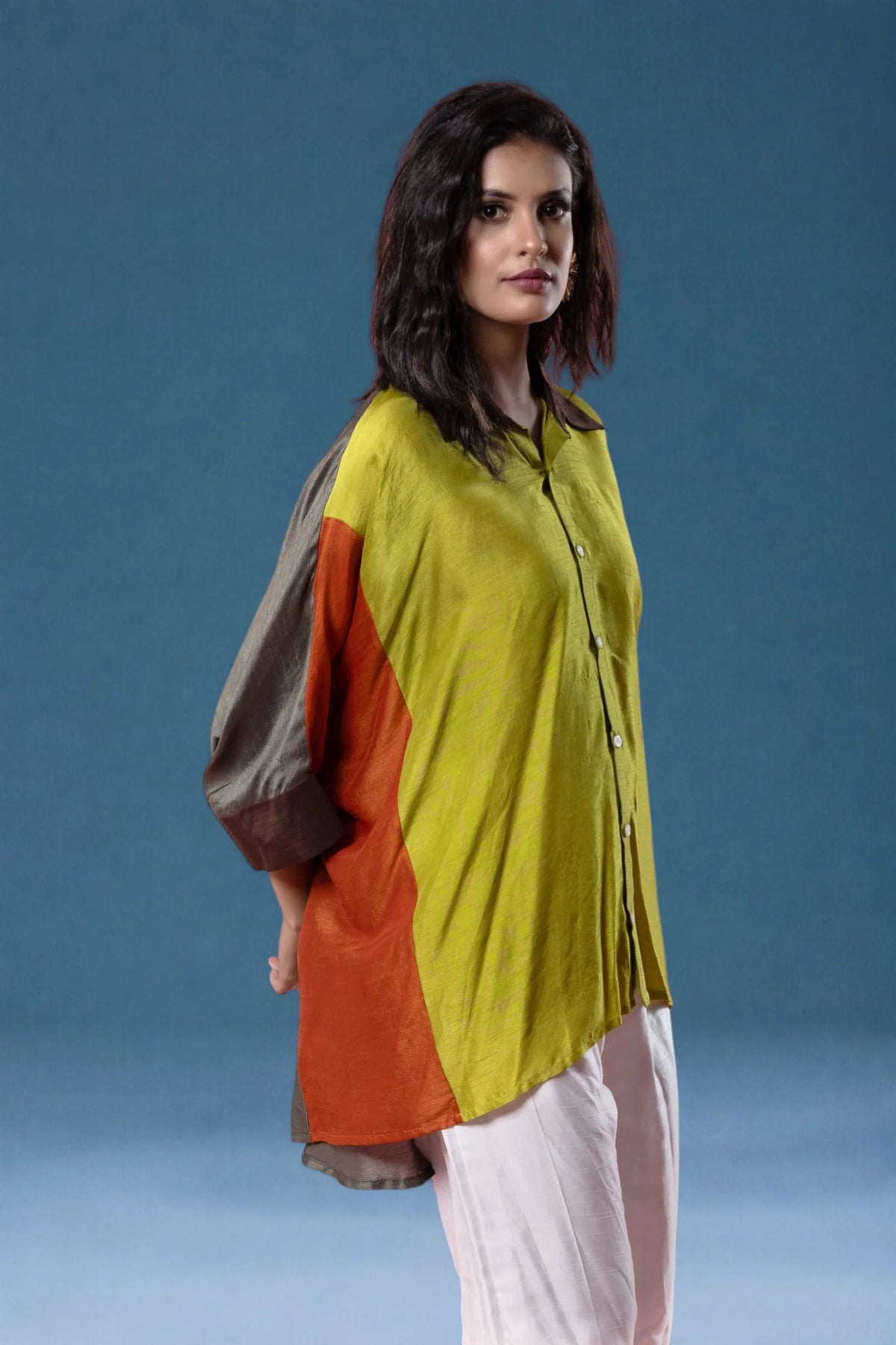 Multi-Colour Bemberg Silk Boho Oversized Shirt