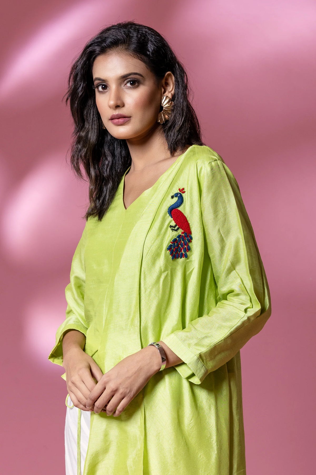 Green Parrot Patch Bemberg Silk Co-ord