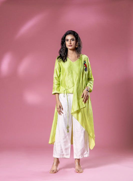 Green Parrot Patch Bemberg Silk Co-ord