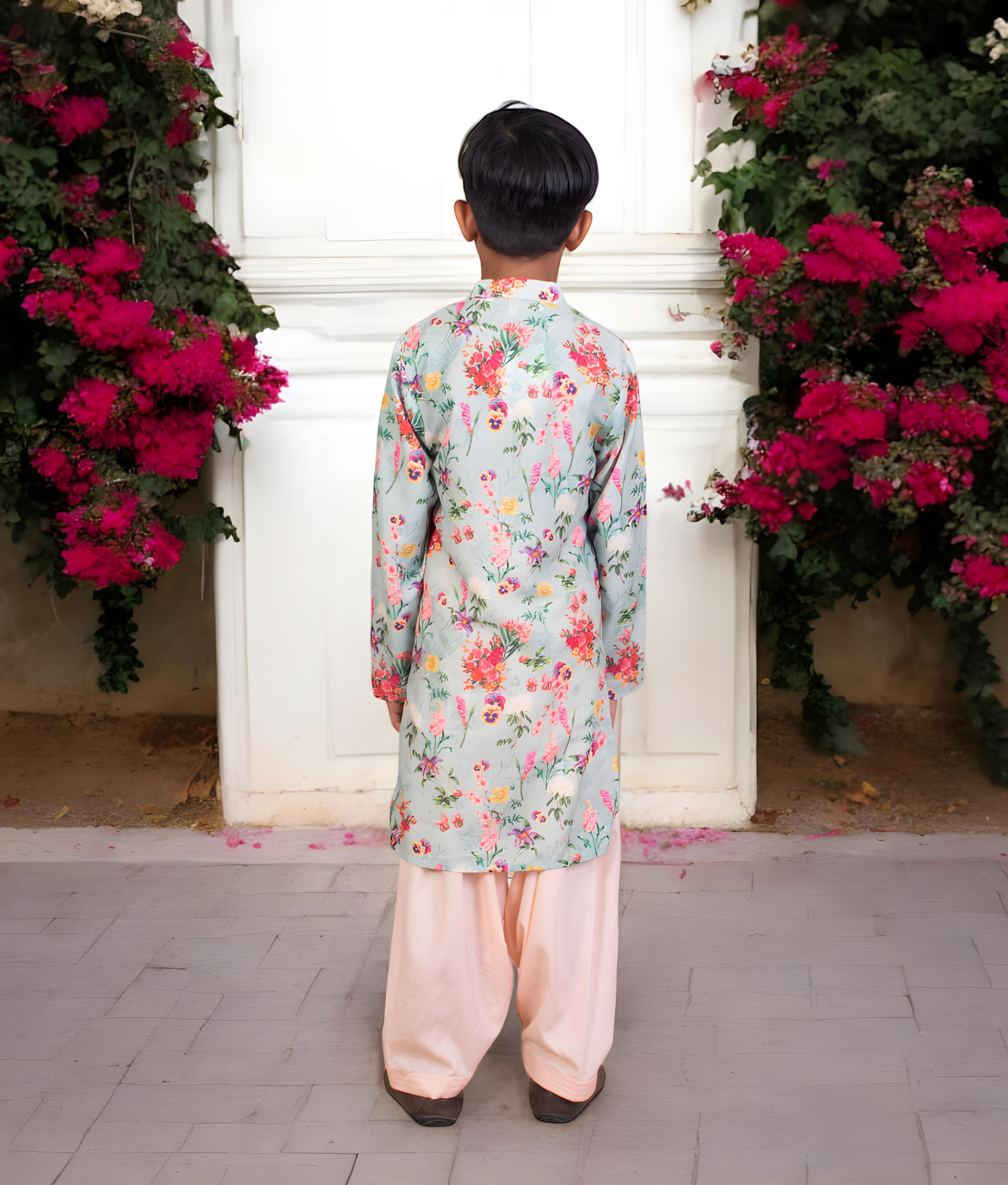 Green Printed Kurta with Salwar for Boys