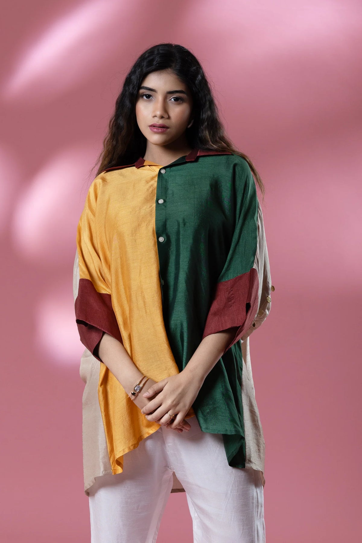Bemberg Silk Boho Stamp Coin Oversized Shirt