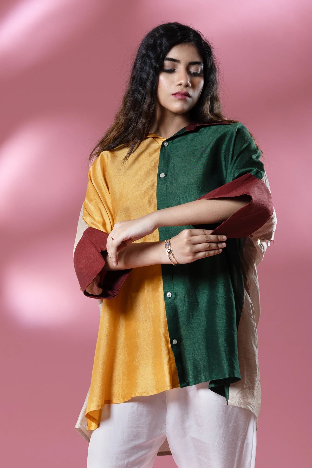 Bemberg Silk Boho Stamp Coin Oversized Shirt