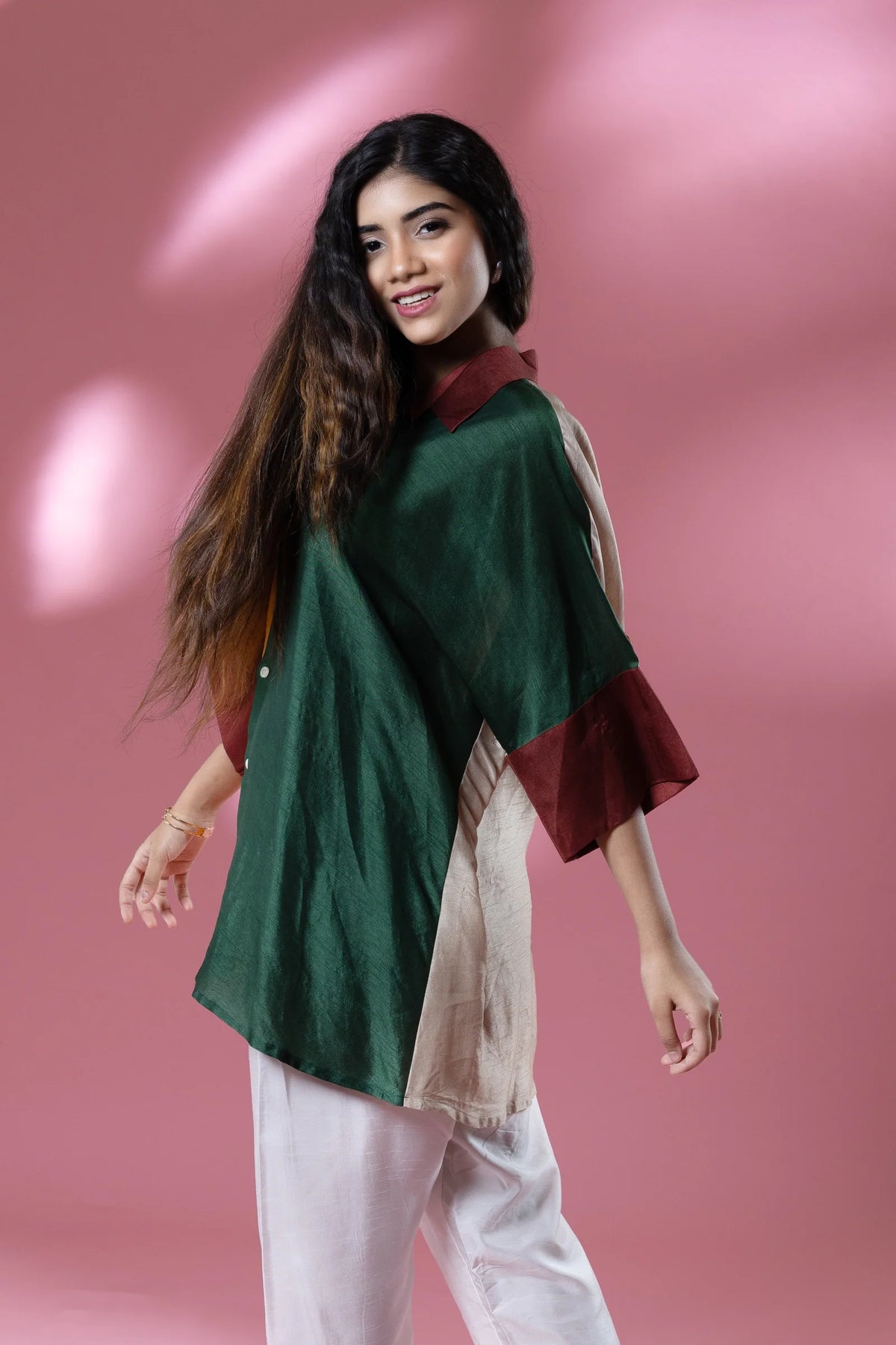 Bemberg Silk Boho Stamp Coin Oversized Shirt