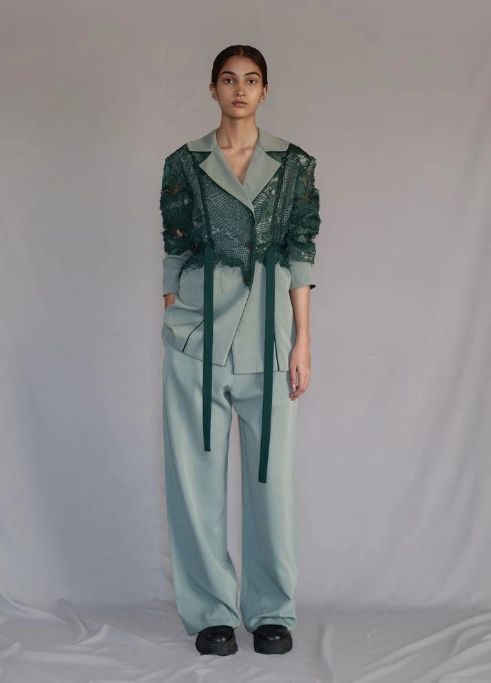 Green map embroidery coat set