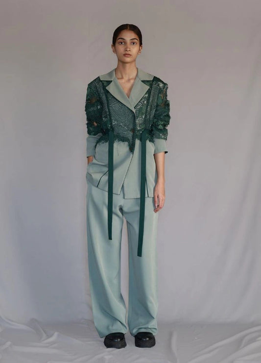 Green map embroidery coat set
